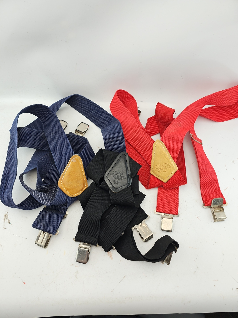 Men's Elastic Suspenders Trio in Red, Navy, and Black